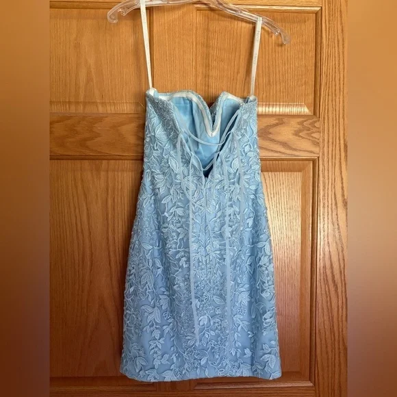 Jovani Light Blue Embroidered Strapless Lace Up Homecoming Dress Size 2 - Picture 2 of 9